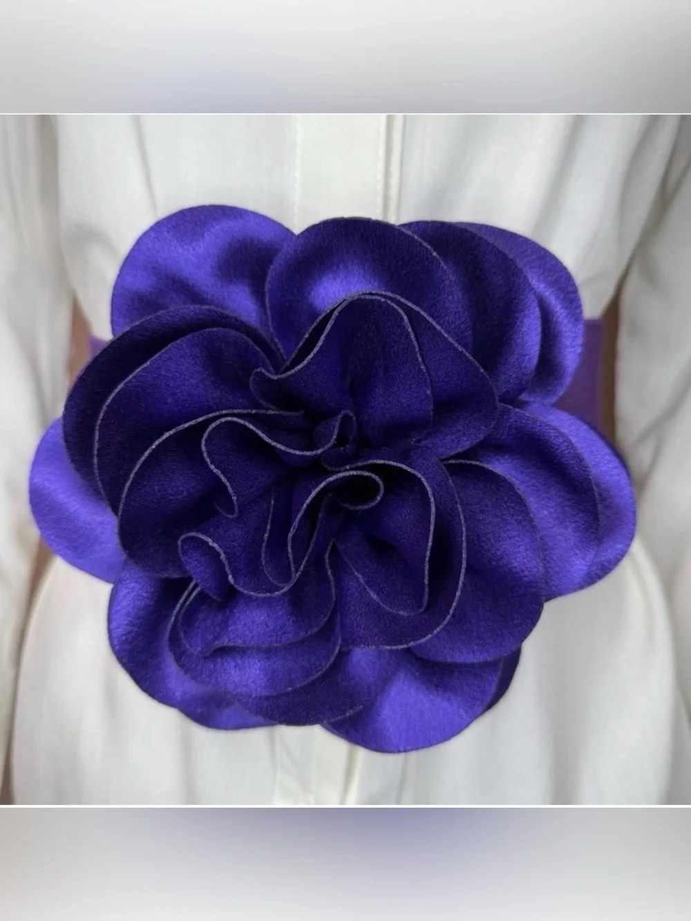 Purple statement satin flower wide elastic waistband belt